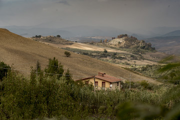 Postcard from Sicily, landscape view with heavy storm clouds