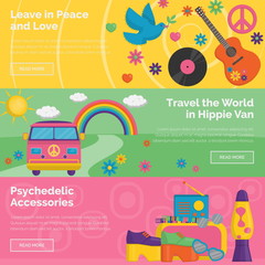 Naklejka premium Vintage 1960s hippie retro header banner set