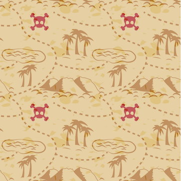 Ancient pirate treasure map seamless pattern