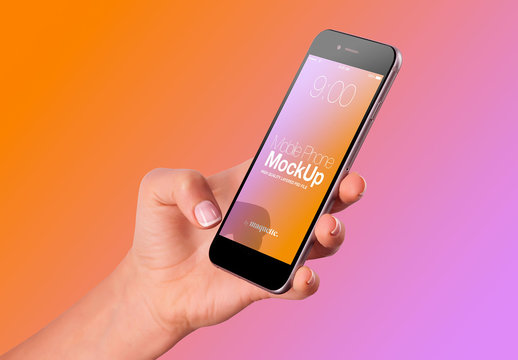 Hand with Cellphone on Gradient Background Mockup 54