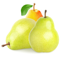 Isolated pears. Group of pear fruits isolated on white, clipping path