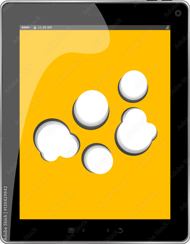 Poster cloud-computing connection on the digital tablet pc. conceptual image. isolated on white