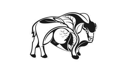 bison black color silhouette vector illustration set