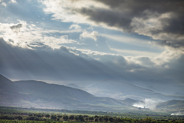 Fototapeta na wymiar Postcard from Sicily, landscape view with heavy storm clouds