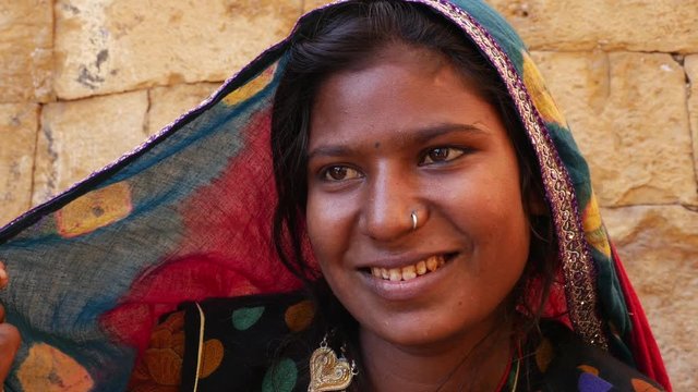 Closeup of Rajasthani tradicional woman, Jaisalmer, India