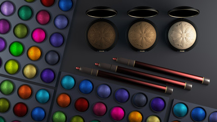 Decorative cosmetics, eye shadow. Beauty, fashion, gloss, makeup