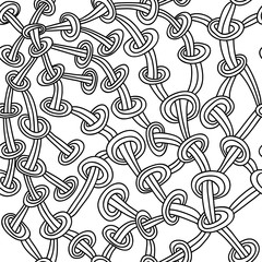 Black and white seamless pattern drawn by hand. Monochrome background with a labyrinth art in the style of doodles.