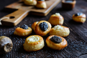 Small pies with curd and poppy seeds topping