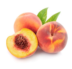 Peach with leaves.