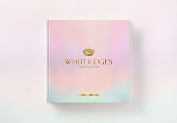 Closed Square Book with Gold Embossing Mockup