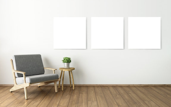 mock up blank poster on the wall, 3D living room interior design