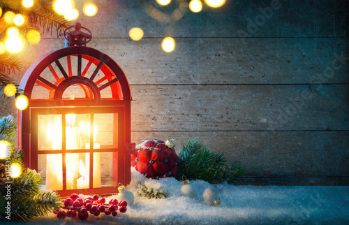 &quot;Christmas background with festive decoration and holidays light