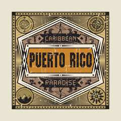 Stamp or vintage emblem with text Puerto Rico, Caribbean Paradis