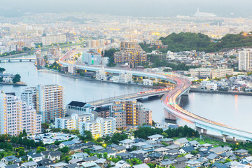 View of Fukuoka cityscape in Kyushu, Japan...