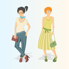 Two fashion girls. Vector illustration.