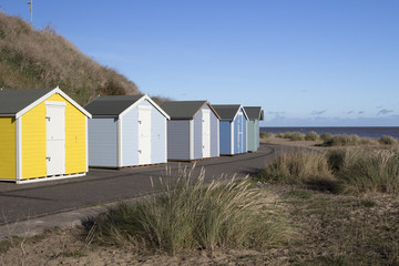 Fototapeta na wymiar Beach Huts at Pakefield, Suffolk, England