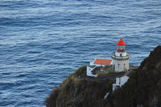 Lighthouse in Ponta do Arnel in Sao Miguel . Azores islands Portugal