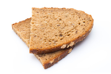 Slices of rye bread isolated on white background.