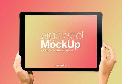 Hands with Tablet on Gradient Background Mockup 17