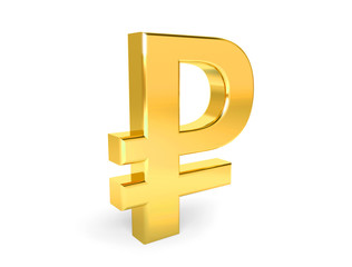 Golden symbol of Russian ruble. Collection. 3d rendering