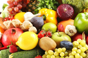 Ripe and tasty fruits and vegetables background