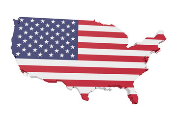 3d Illustration of USA Map With US Flag Isolated On White Background