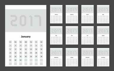 Vector modern calendar 2017 on black