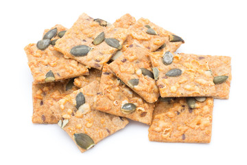 crispbread stack isolated on white background.
