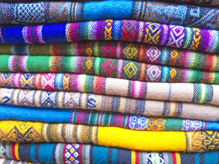 Andean blankets in a market, La Paz, Bolivia.
