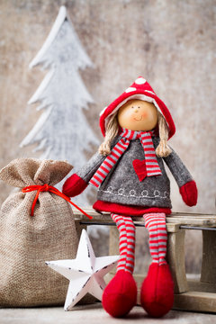 Christmas greeting card. Noel gnome background. Christmas symbol