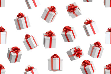 Seamless pattern with gift boxes. Background, backdrop 3D render
