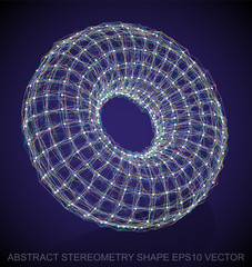 Abstract stereometry shape: Multicolor sketched Torus. Hand drawn 3D polygonal Torus. EPS 10, vector.