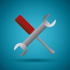 screw and wrench  crossed over blue background. repair tools design. vector illustration