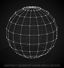 Abstract geometry shape: White sketched Sphere. Hand drawn 3D polygonal Sphere. EPS 10, vector.