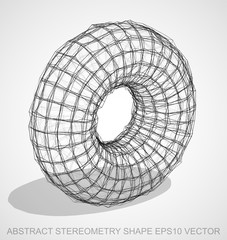 Abstract geometry shape: Ink sketched Torus. Hand drawn 3D polygonal Torus. EPS 10, vector.