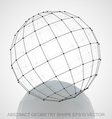 Abstract stereometry shape: Black sketched Sphere. Hand drawn 3D polygonal Sphere. EPS 10, vector.