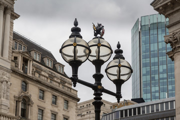 Fototapeta na wymiar The old City of London Street Lights near the Bank of England