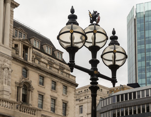 Fototapeta na wymiar The old City of London Street Lights near the Bank of England