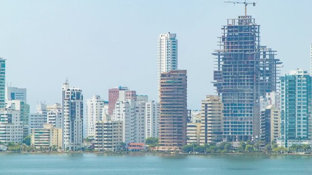 Cartagena Colombia Downtown City Waterfront Buildings Close-up with New Build Construction in Central America