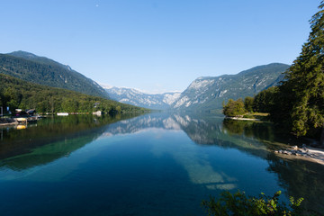 Mountain lake panorama in the Slovenian Alps