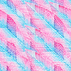 Seamless pattern in the style of zentangl. Blue, pink and white