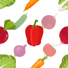 Seamless pattern of ripe vegetables from the garden. Red pepper,