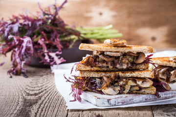 Vegan caramelized onion and mushroom sandwich