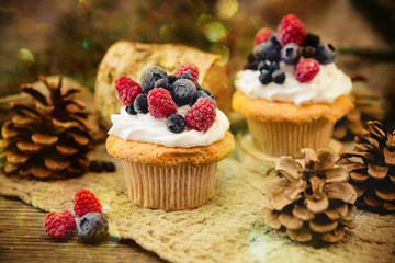 Christmas cupcakes with berries