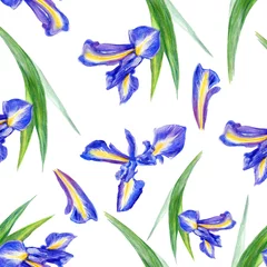 Stof per meter Vlinders Aquarel iris bloem, hand getrokken botanische illustratie geïsoleerd op een witte achtergrond, naadloze bloemmotief, ontwerp voor bruiloft uitnodiging, kaart, schoonheidssalon, bloemist winkel, decoratieve cosmetica