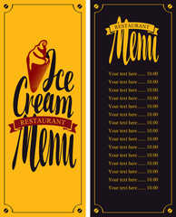 vector menu for cafe with ice cream and price