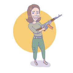 Happy woman with assault rifle