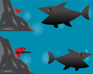 Little Fish Protect itself from Big Fish with a gun