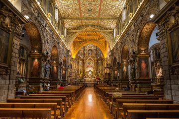 Interior of San Francisco Church in old town of Quito, Ecuador
