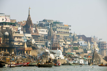 Burning Ghat on the banks of the River Ganges, Varanasi (Benares), Uttar Pradesh